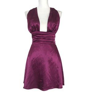 Waverly Satin Purple Halter Wrap Dress
